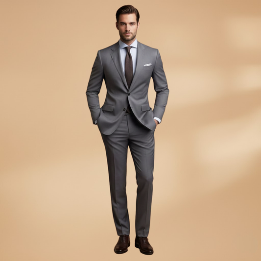 Men’s Suit Set with Single-Breasted Notch Lapel Jacket and Straight Trousers