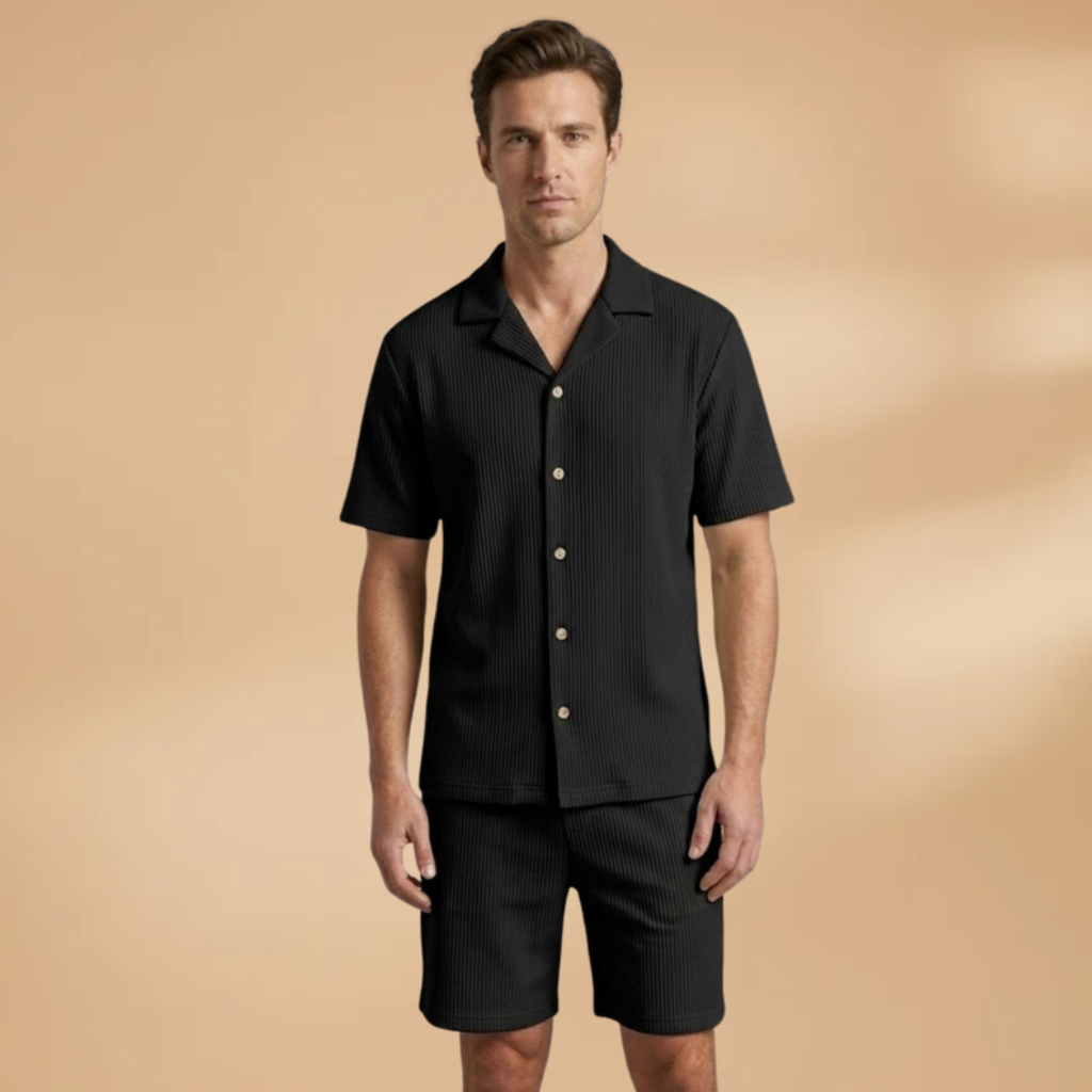 Men’s Summer Set with Button-Down Shirt and Loose-Fitting Shorts