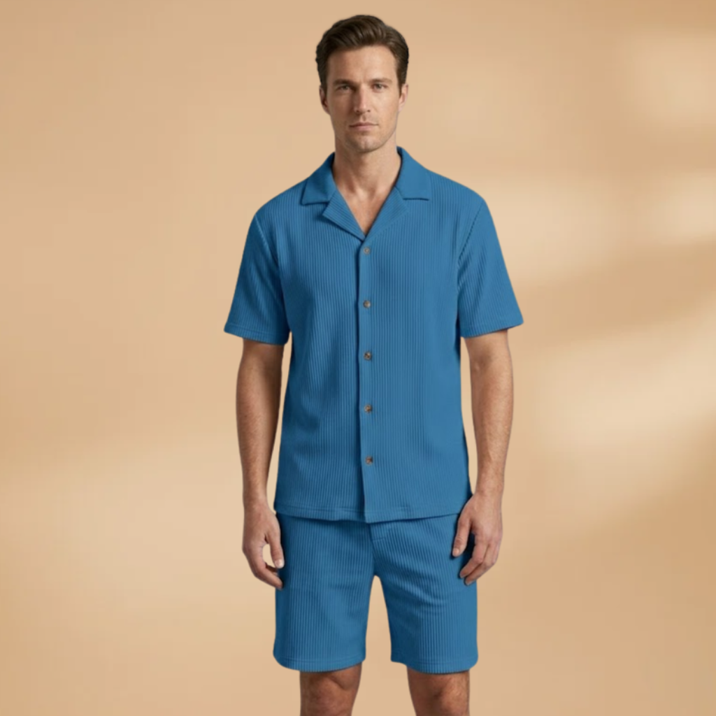 Men’s Summer Set with Button-Down Shirt and Loose-Fitting Shorts