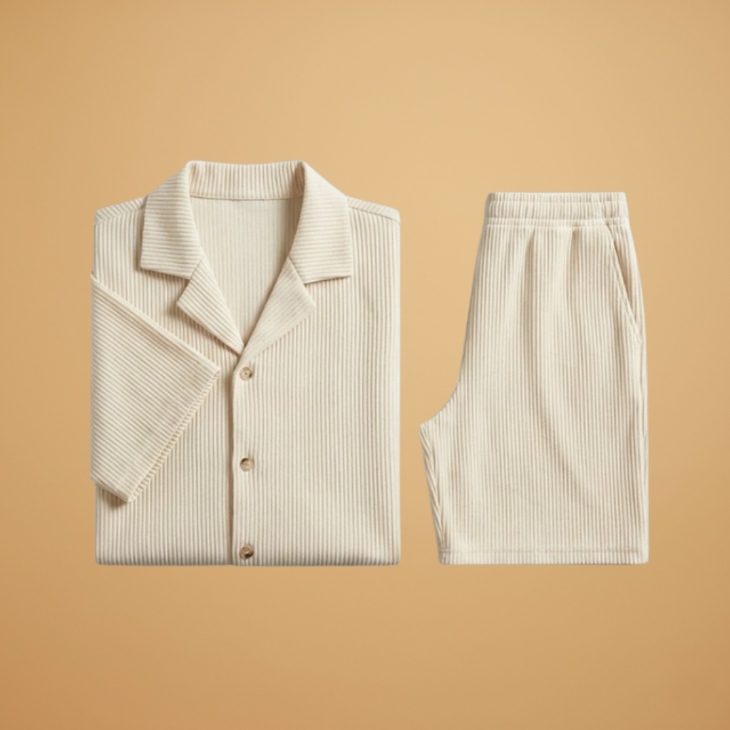 Men’s Summer Set with Button-Down Shirt and Loose-Fitting Shorts