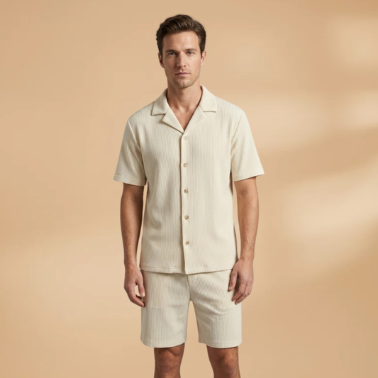 Men’s Summer Set with Button-Down Shirt and Loose-Fitting Shorts