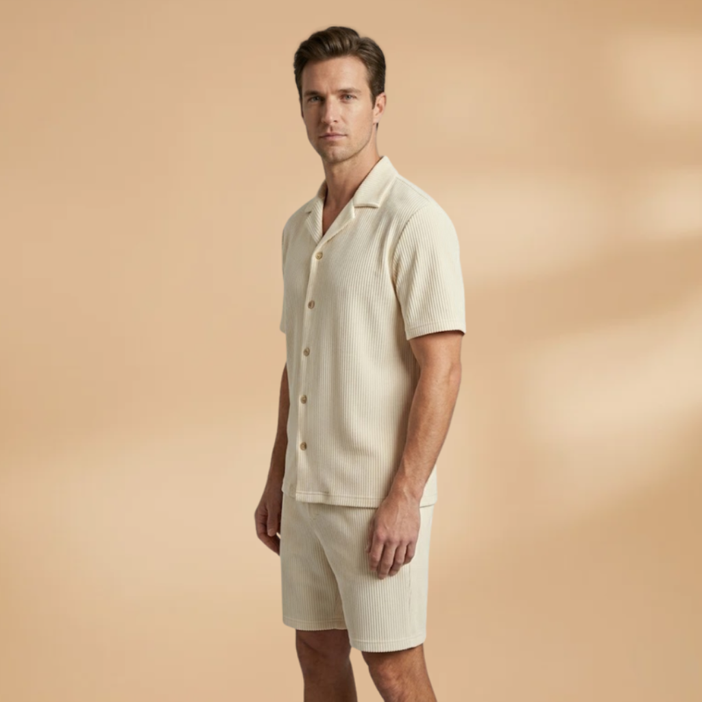 Men’s Summer Set with Button-Down Shirt and Loose-Fitting Shorts