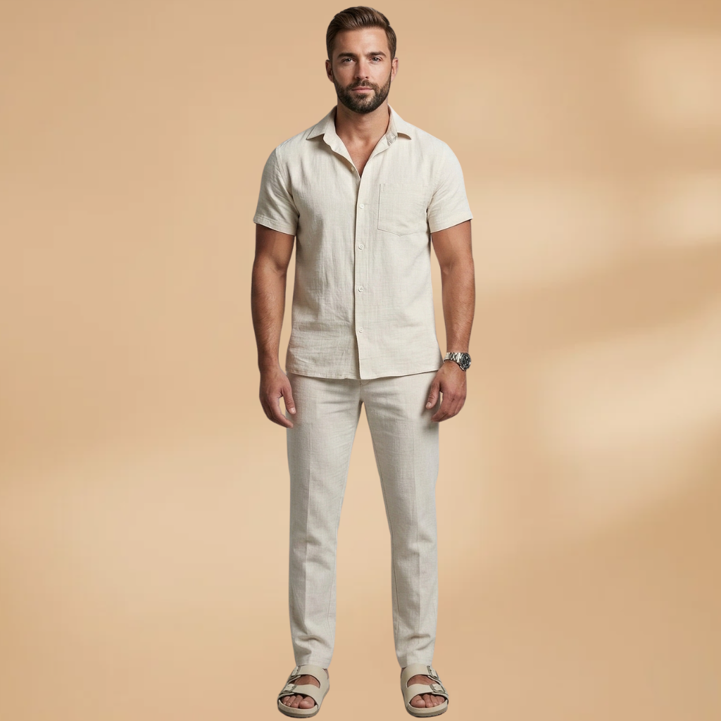 Men's Summer Set with Short-Sleeved Shirt and Trousers