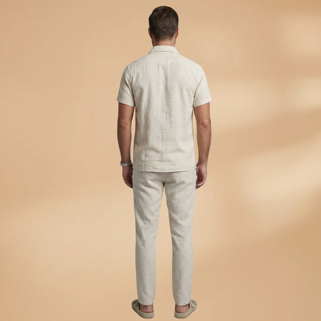 Men's Summer Set with Short-Sleeved Shirt and Trousers