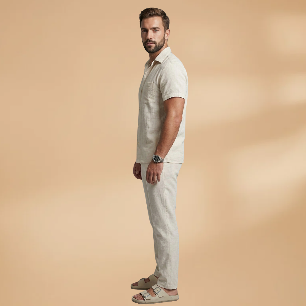 Men's Summer Set with Short-Sleeved Shirt and Trousers