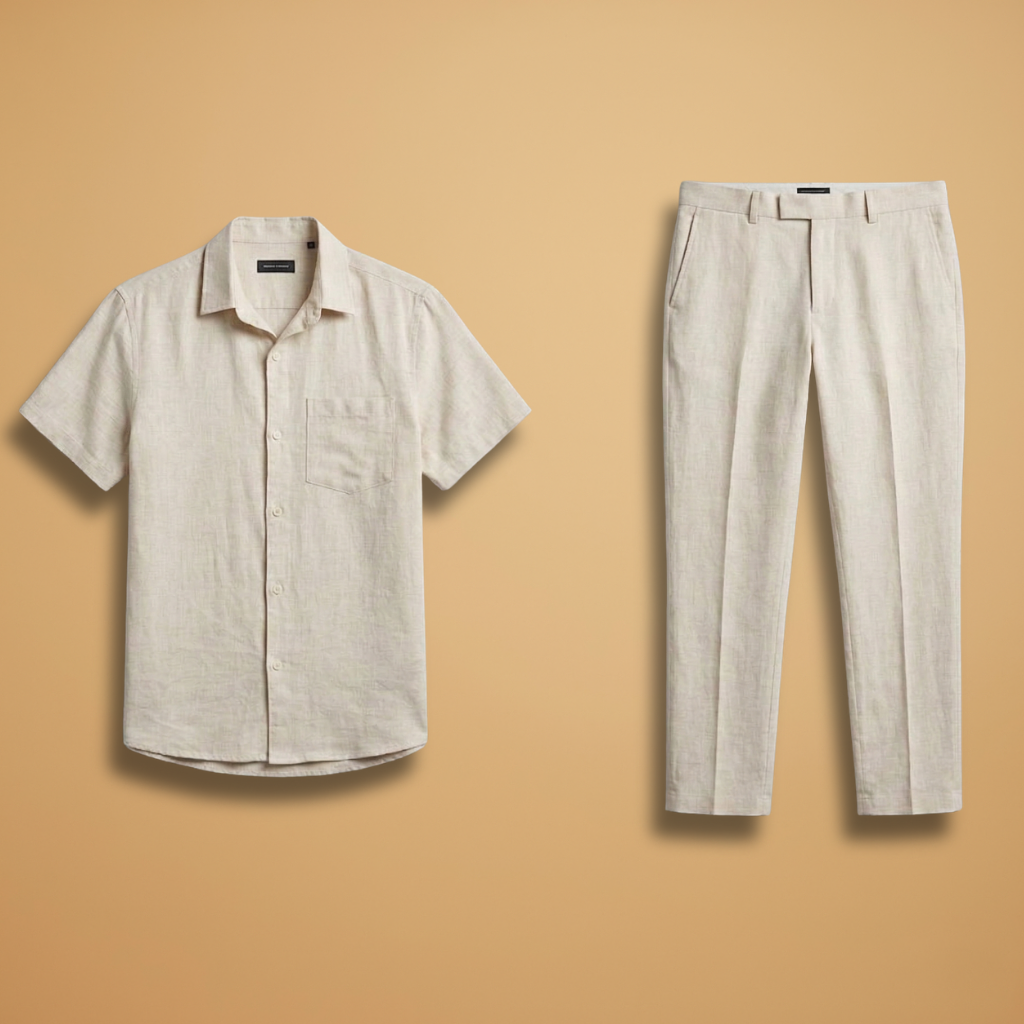 Men's Summer Set with Short-Sleeved Shirt and Trousers