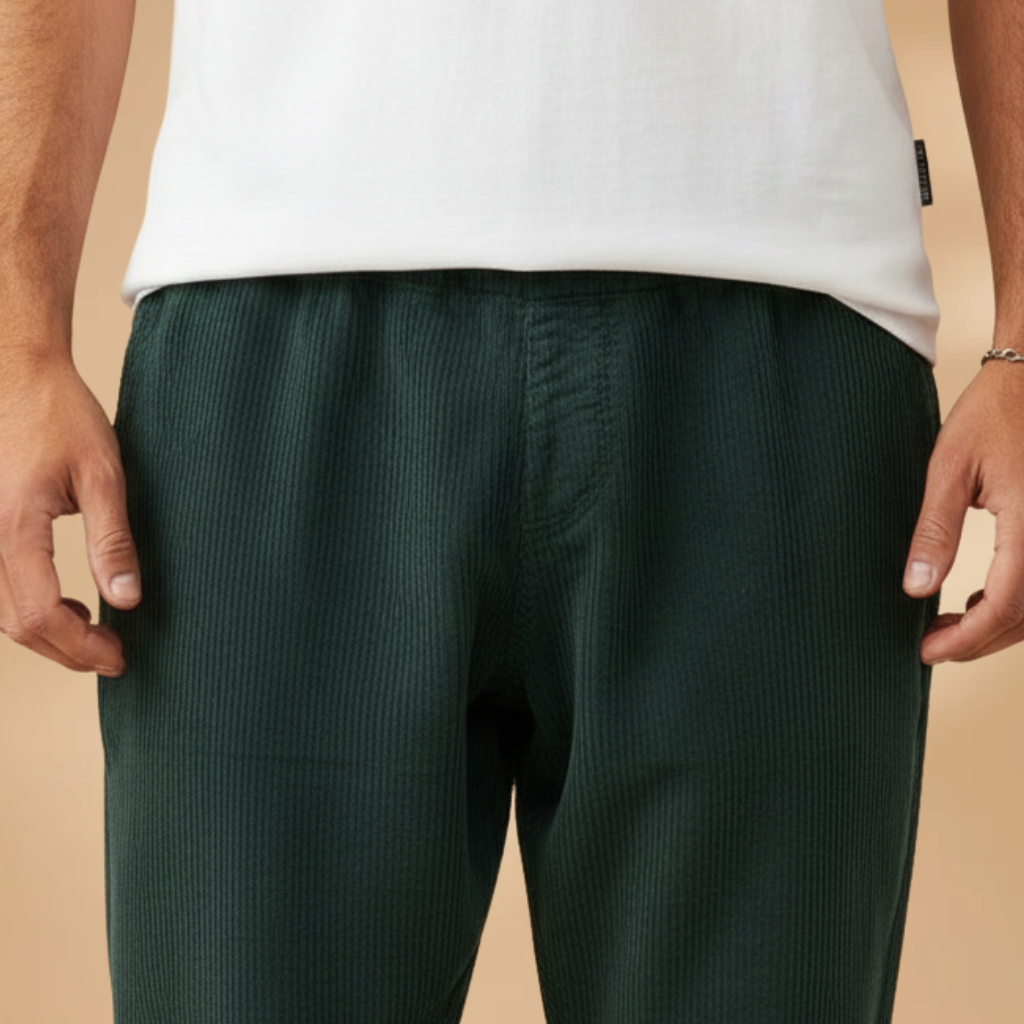 Men's Summer Trousers with Elasticated Waistband and Cord Texture