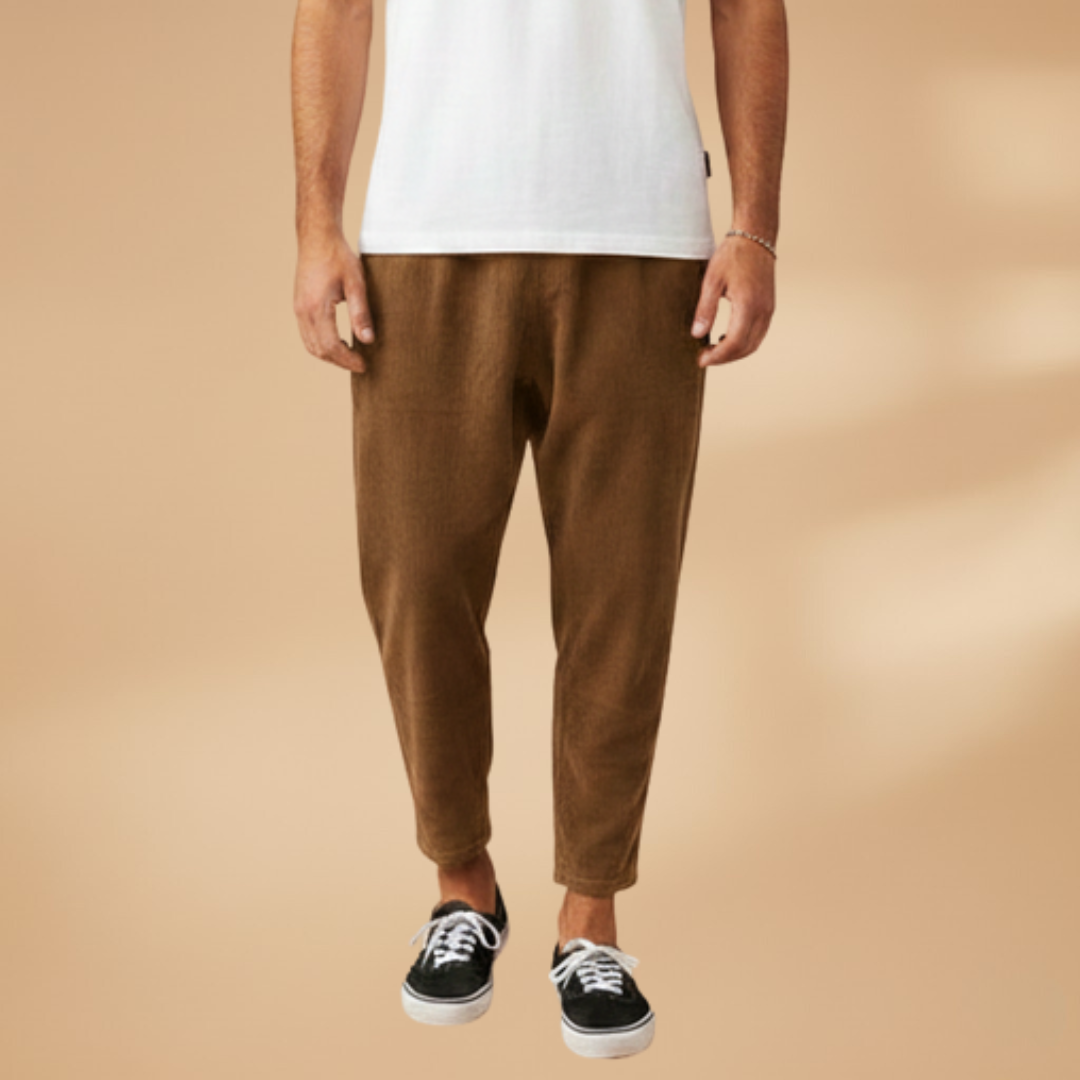 Men's Summer Trousers with Elasticated Waistband and Cord Texture