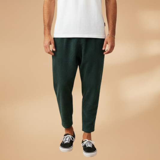Men's Summer Trousers with Elasticated Waistband and Cord Texture