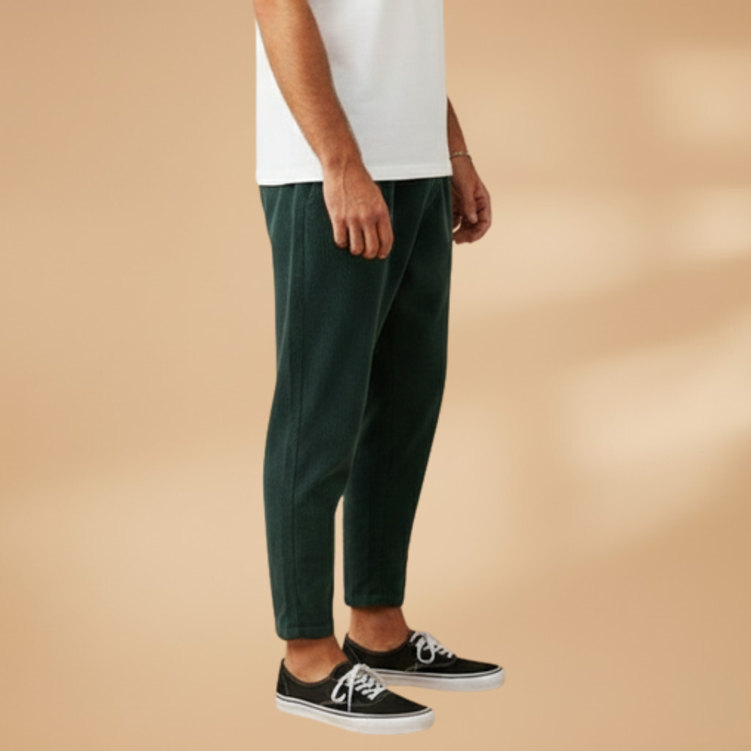 Men's Summer Trousers with Elasticated Waistband and Cord Texture