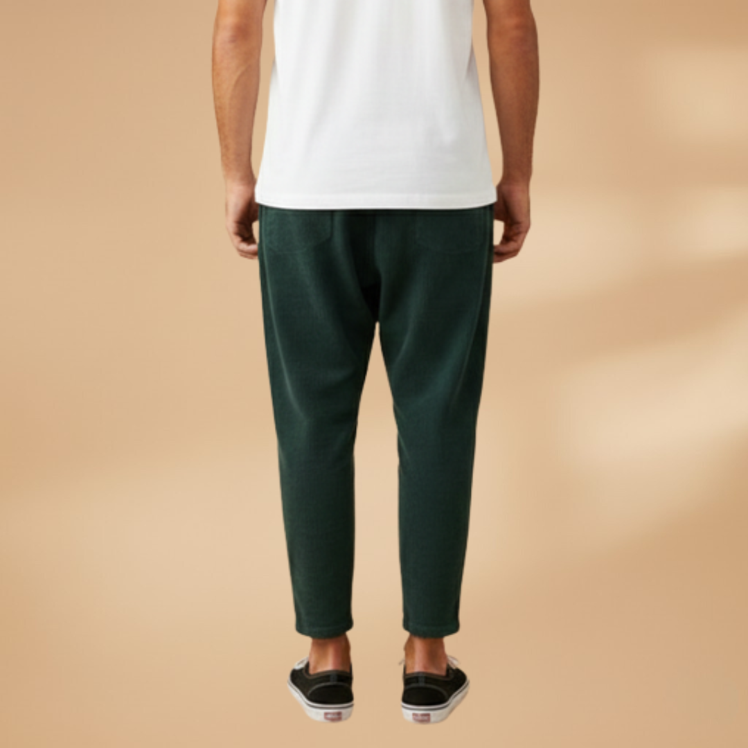 Men's Summer Trousers with Elasticated Waistband and Cord Texture