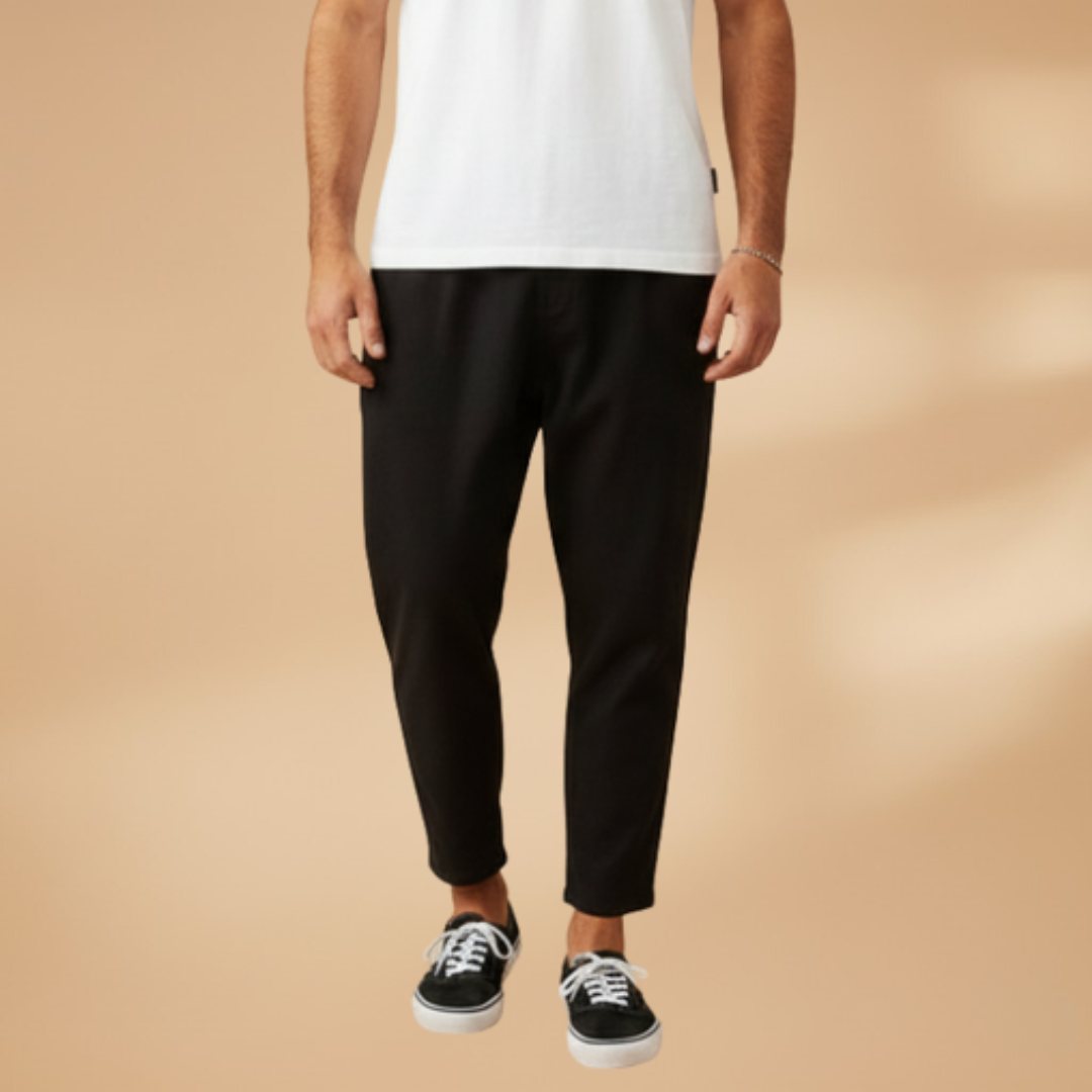 Men's Summer Trousers with Elasticated Waistband and Cord Texture