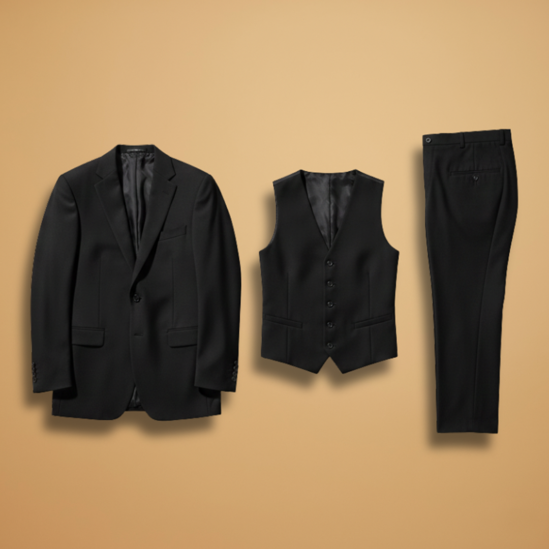 Men’s Three-Piece Suit Set with Single-Breasted Jacket Waistcoat and Trousers