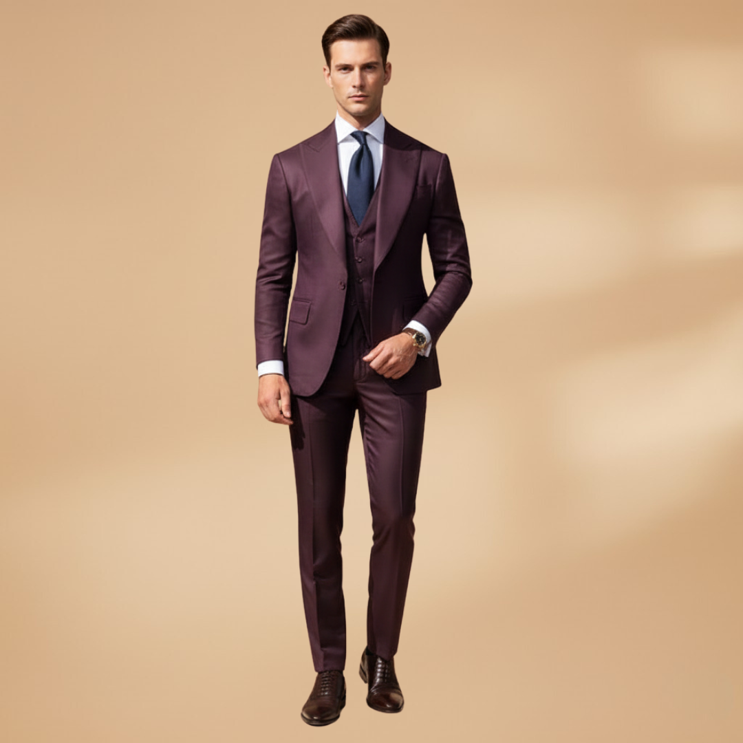 Men’s Three-Piece Suit Set with Single-Breasted Jacket Waistcoat and Trousers