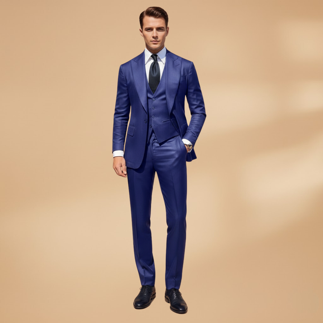 Men’s Three-Piece Suit Set with Single-Breasted Jacket Waistcoat and Trousers