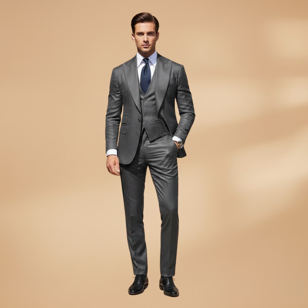 Men’s Three-Piece Suit Set with Single-Breasted Jacket Waistcoat and Trousers