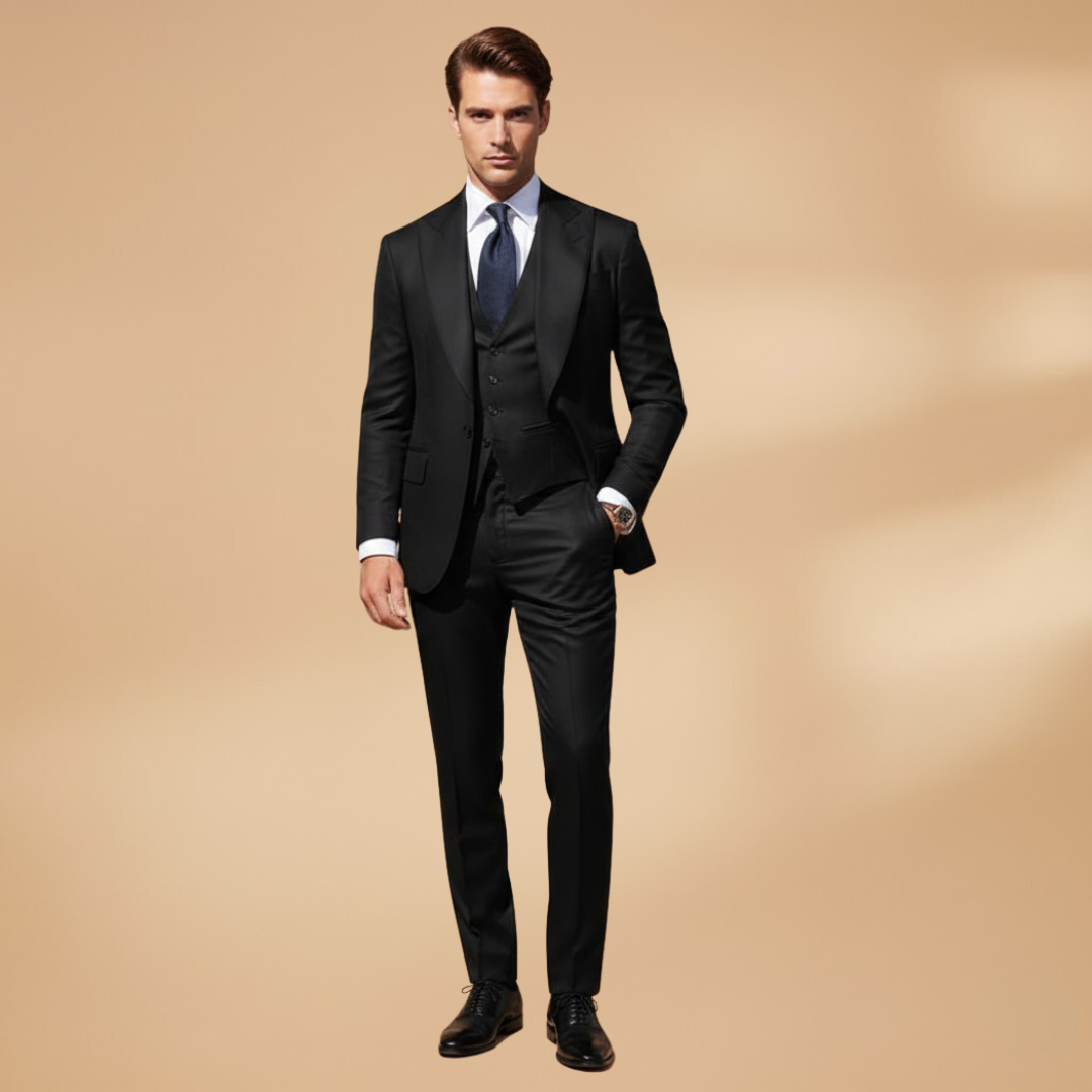 Men’s Three-Piece Suit Set with Single-Breasted Jacket Waistcoat and Trousers