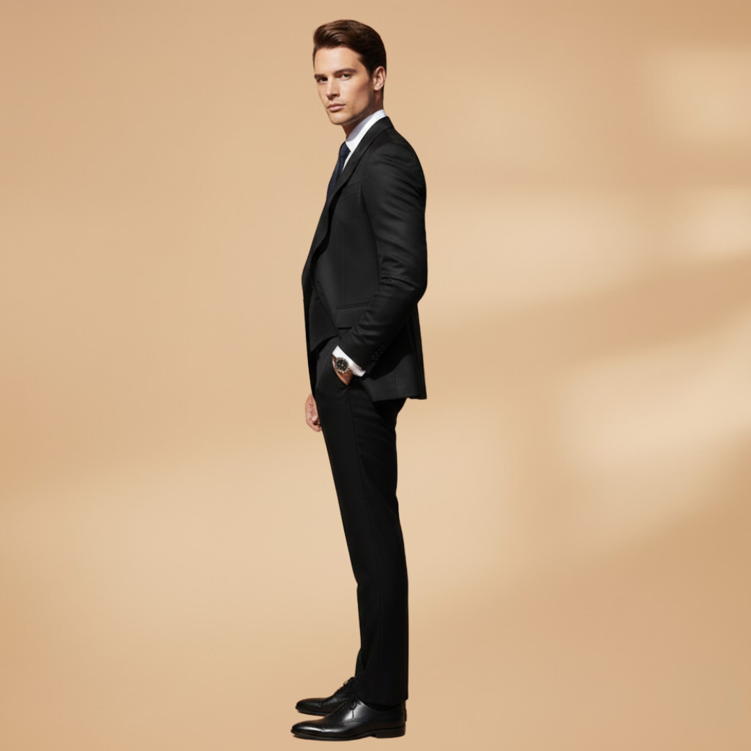 Men’s Three-Piece Suit Set with Single-Breasted Jacket Waistcoat and Trousers