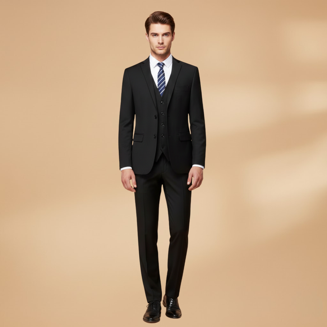Men's Black 3 Piece Funeral Suit UK - Notch Lapel Blazer, Waistcoat & Trousers