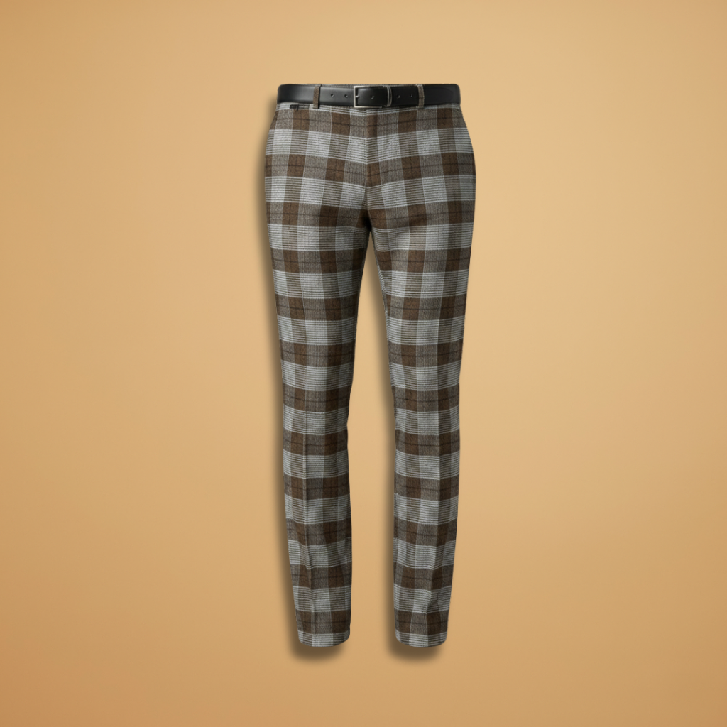 Men's Trousers with Check Pattern and Slim Fit