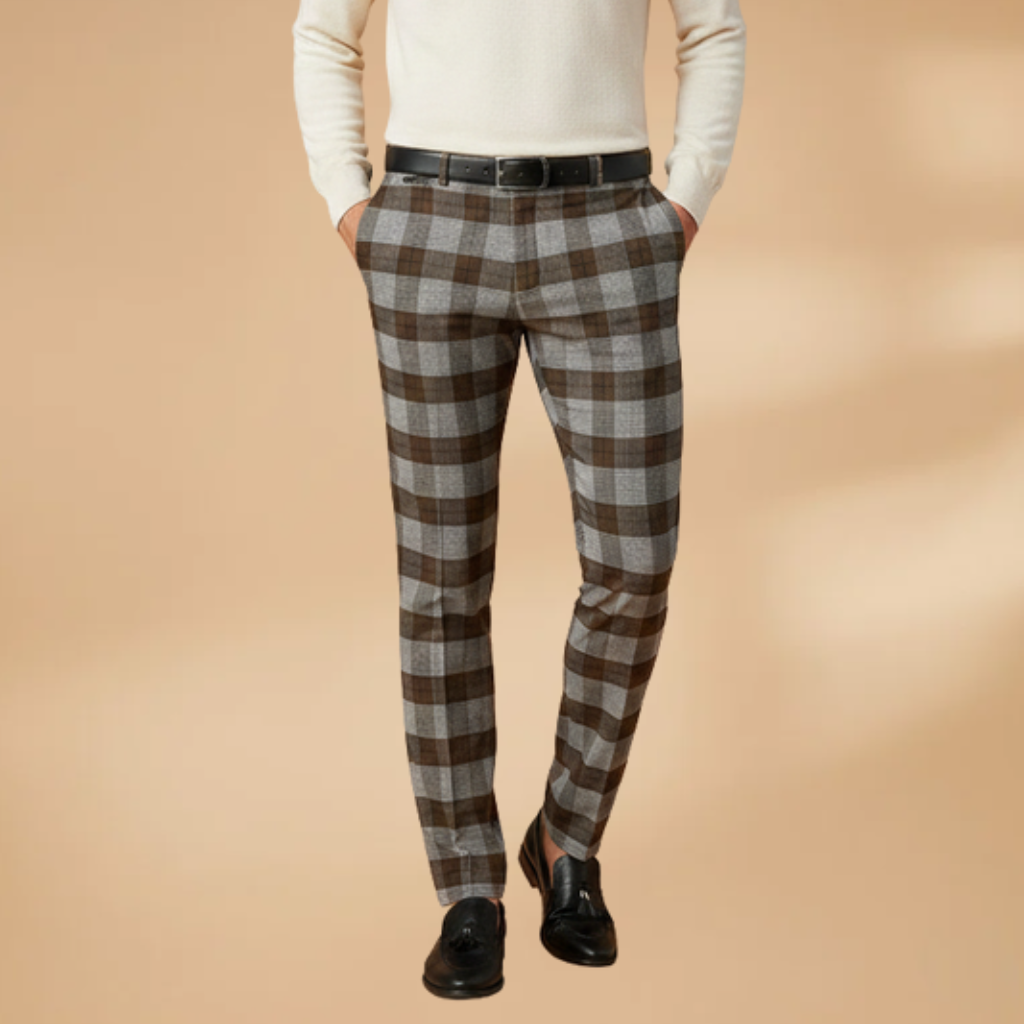 Men's Trousers with Check Pattern and Slim Fit
