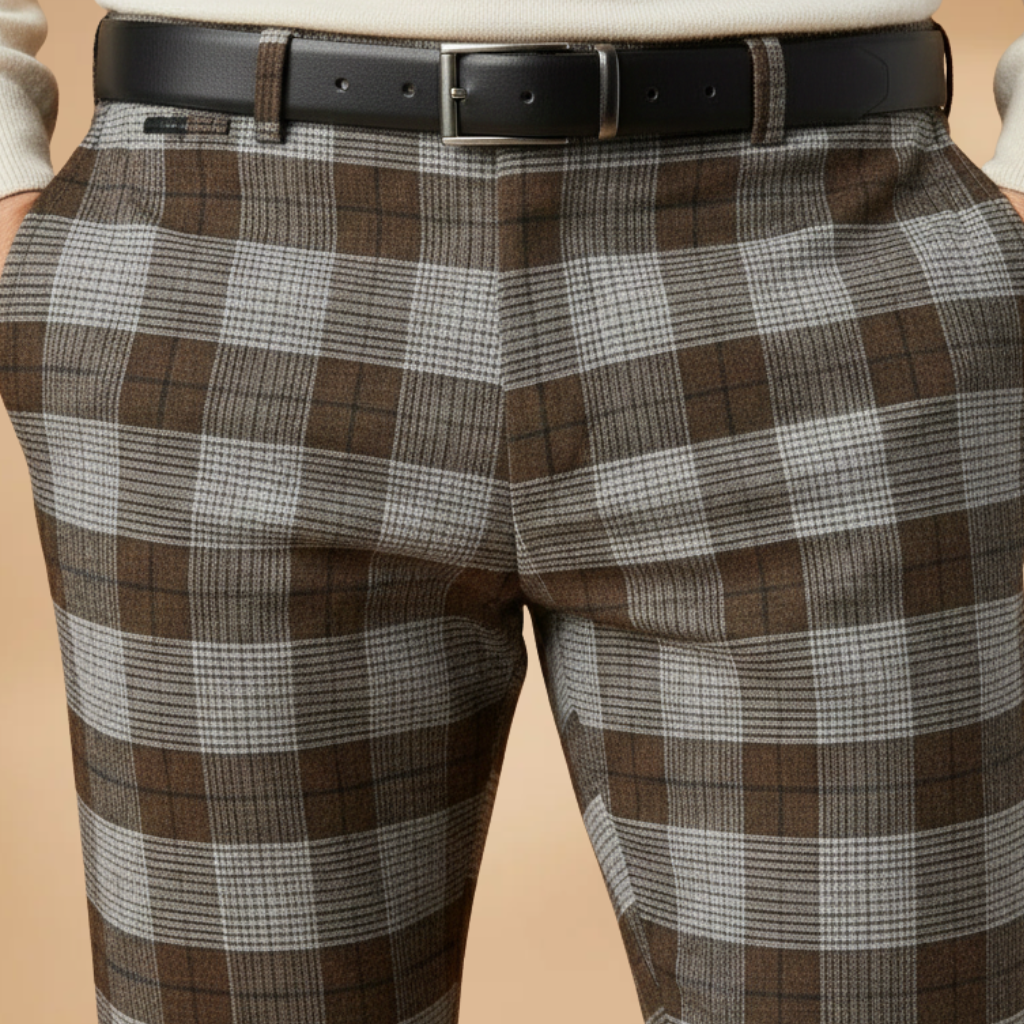 Men's Trousers with Check Pattern and Slim Fit