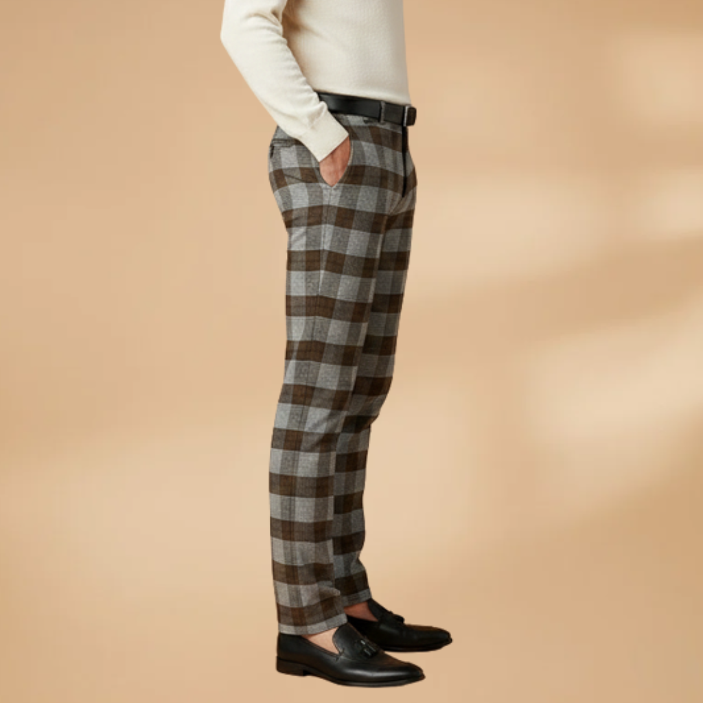 Men's Trousers with Check Pattern and Slim Fit