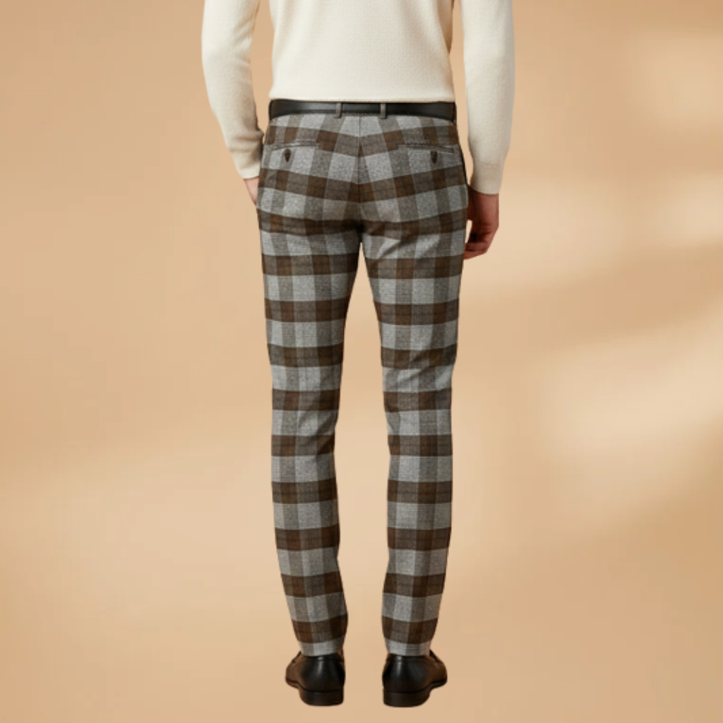 Men's Trousers with Check Pattern and Slim Fit