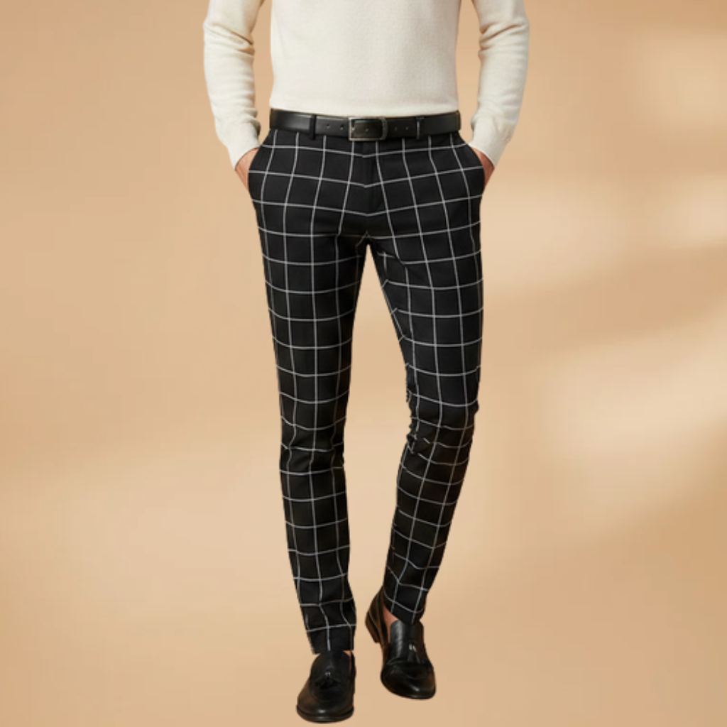 Men's Trousers with Check Pattern and Slim Fit