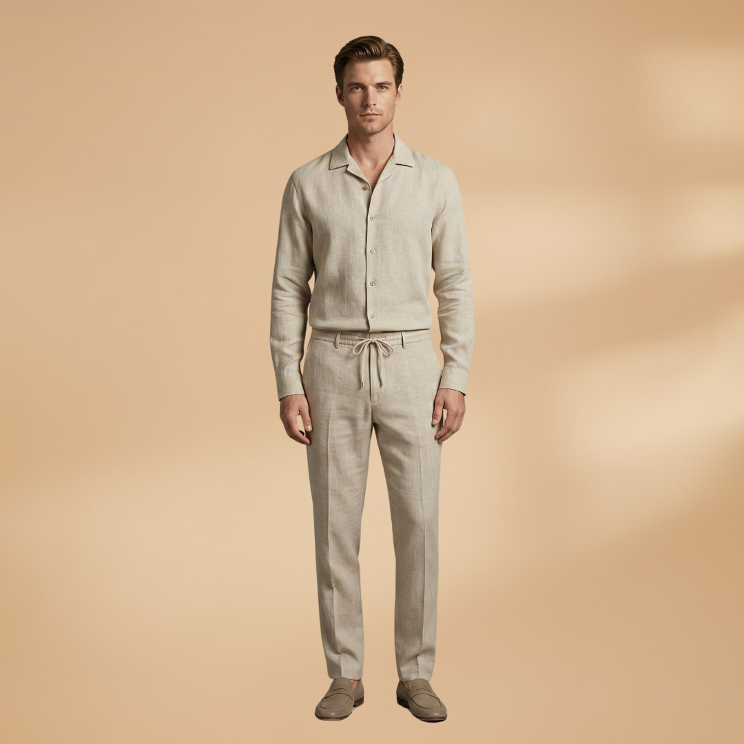 Men's Two-Piece Set with Long-Sleeve Shirt and Trousers