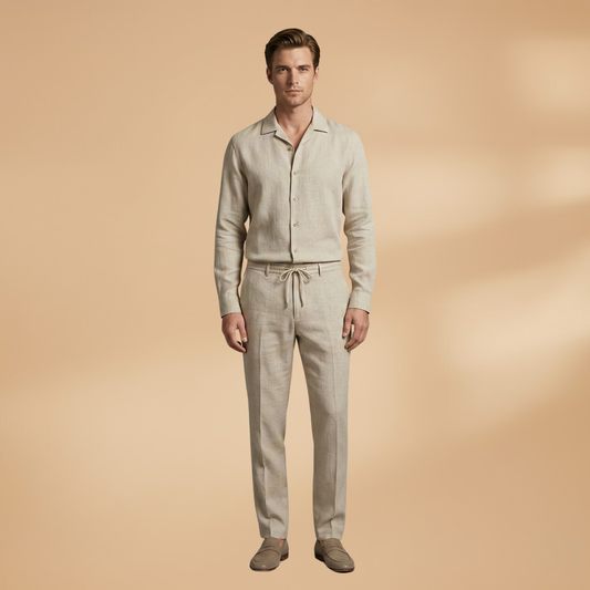 Men's Two-Piece Set with Long-Sleeve Shirt and Trousers