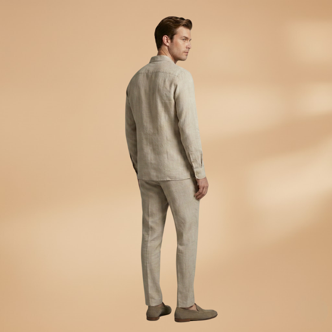 Men's Two-Piece Set with Long-Sleeve Shirt and Trousers