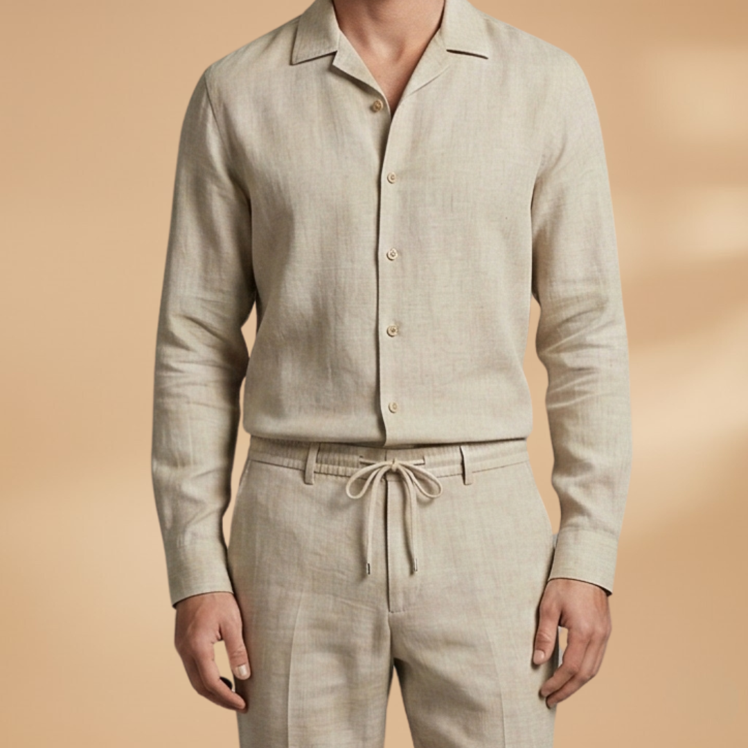 Men's Two-Piece Set with Long-Sleeve Shirt and Trousers