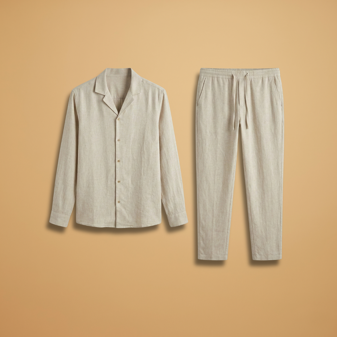 Men's Two-Piece Set with Long-Sleeve Shirt and Trousers
