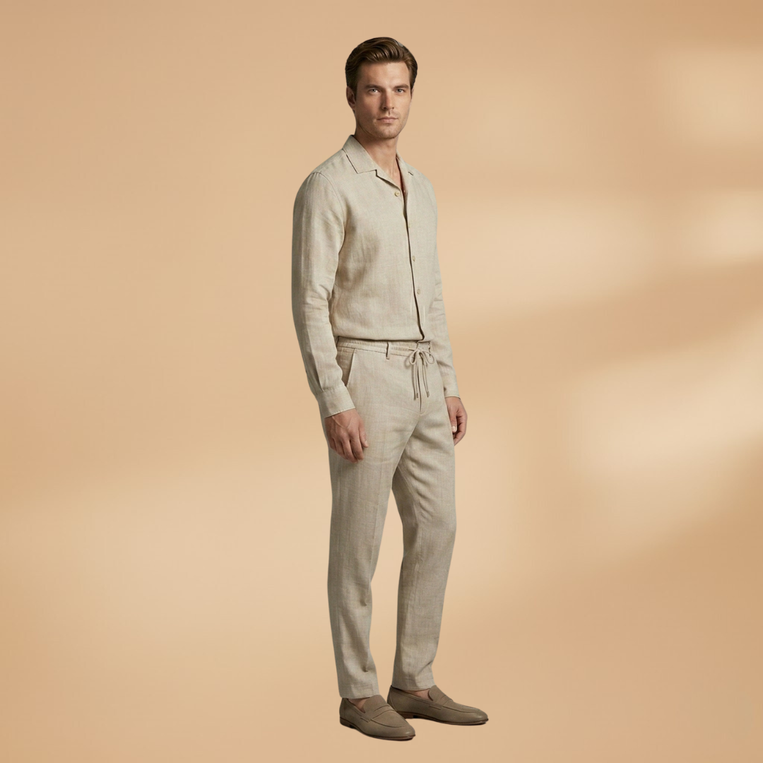 Men's Two-Piece Set with Long-Sleeve Shirt and Trousers