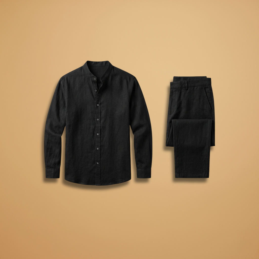 Men's Two-Piece Set with Long Sleeve Shirt and Trousers