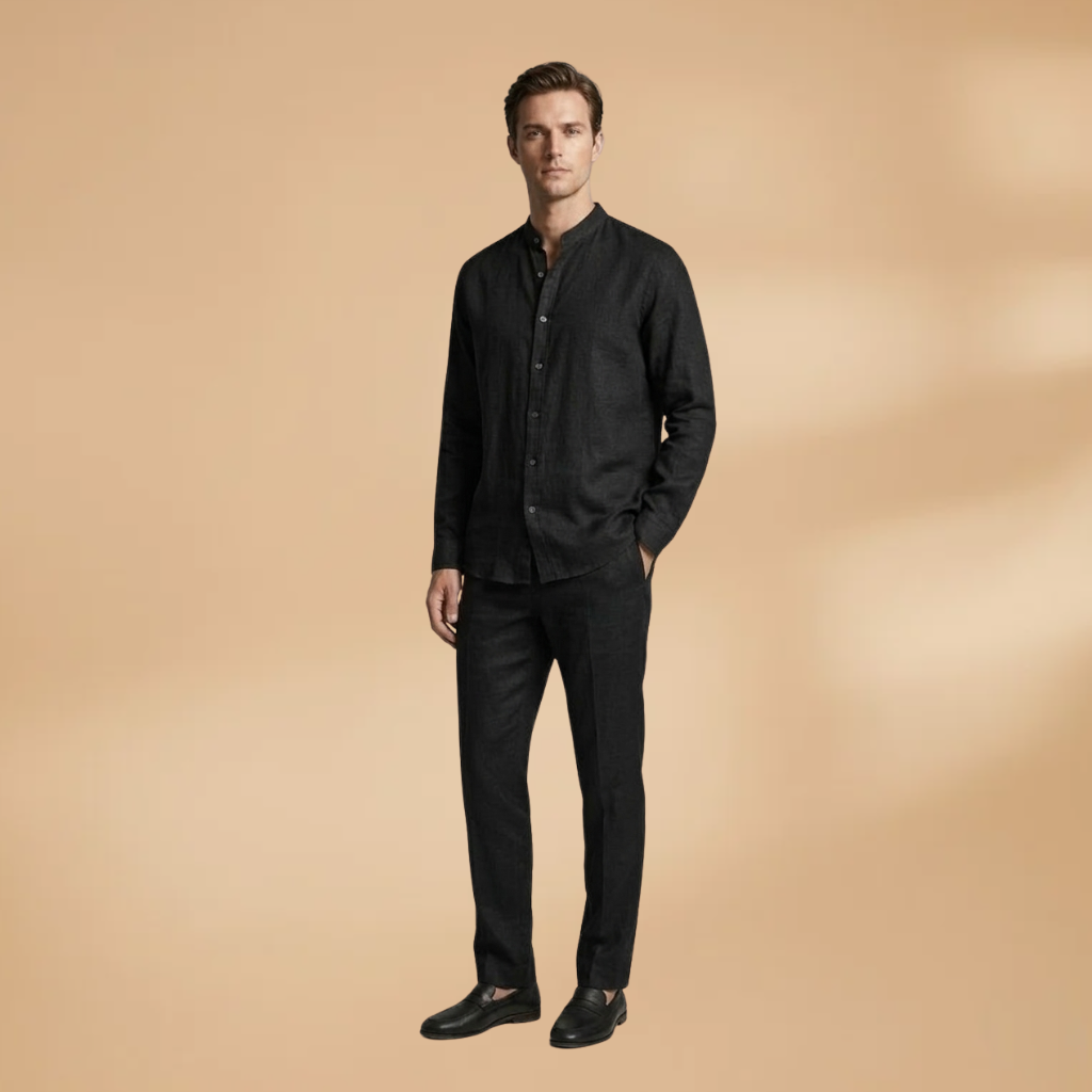 Men's Two-Piece Set with Long Sleeve Shirt and Trousers