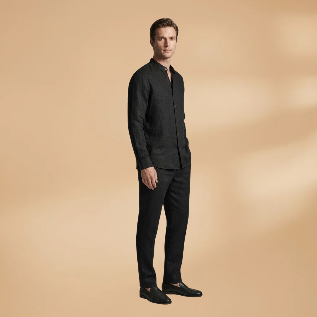 Men's Two-Piece Set with Long Sleeve Shirt and Trousers
