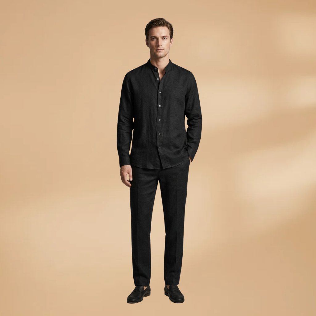 Men's Two-Piece Set with Long Sleeve Shirt and Trousers