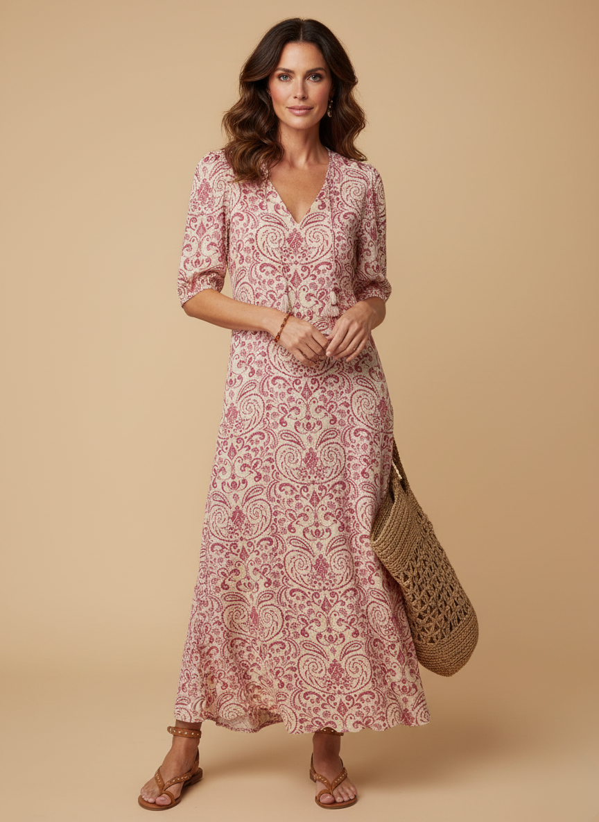 Women’s Dress – Boho Maxi Dress with Tassel Detail