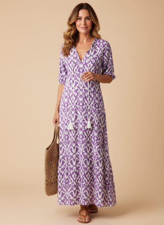 Women’s Dress – Boho Maxi Dress with Tassel Detail