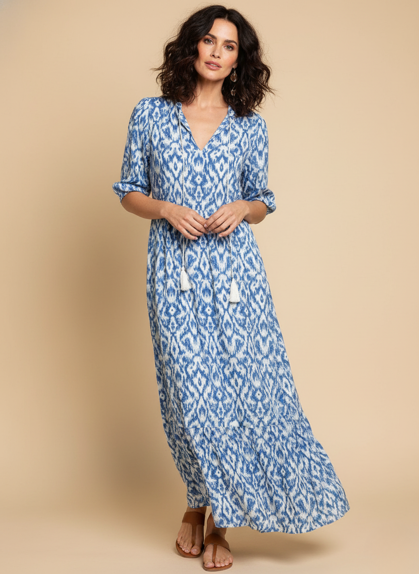 Women’s Dress – Boho Maxi Dress with Tassel Detail