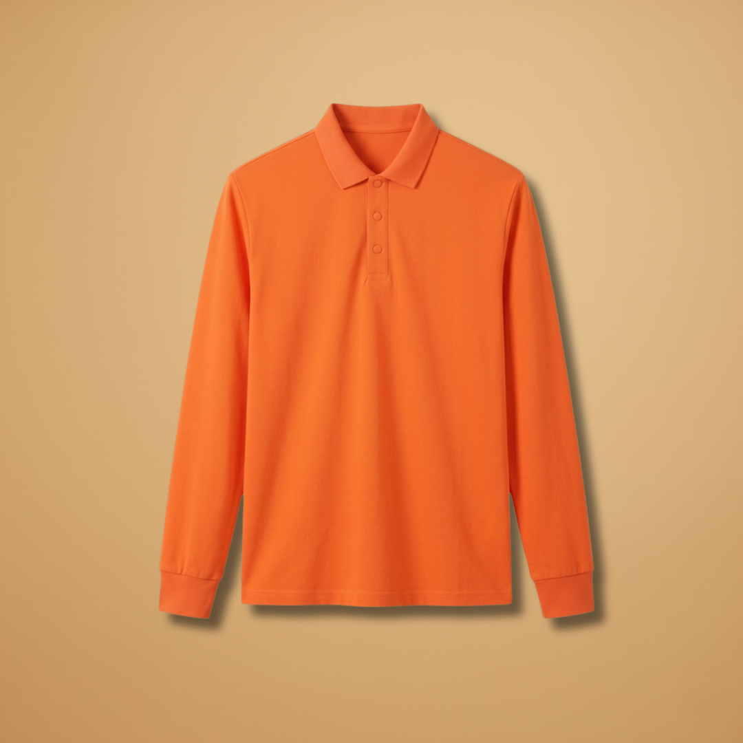 Men’s Long Sleeve Polo Shirt with Buttoned Collar