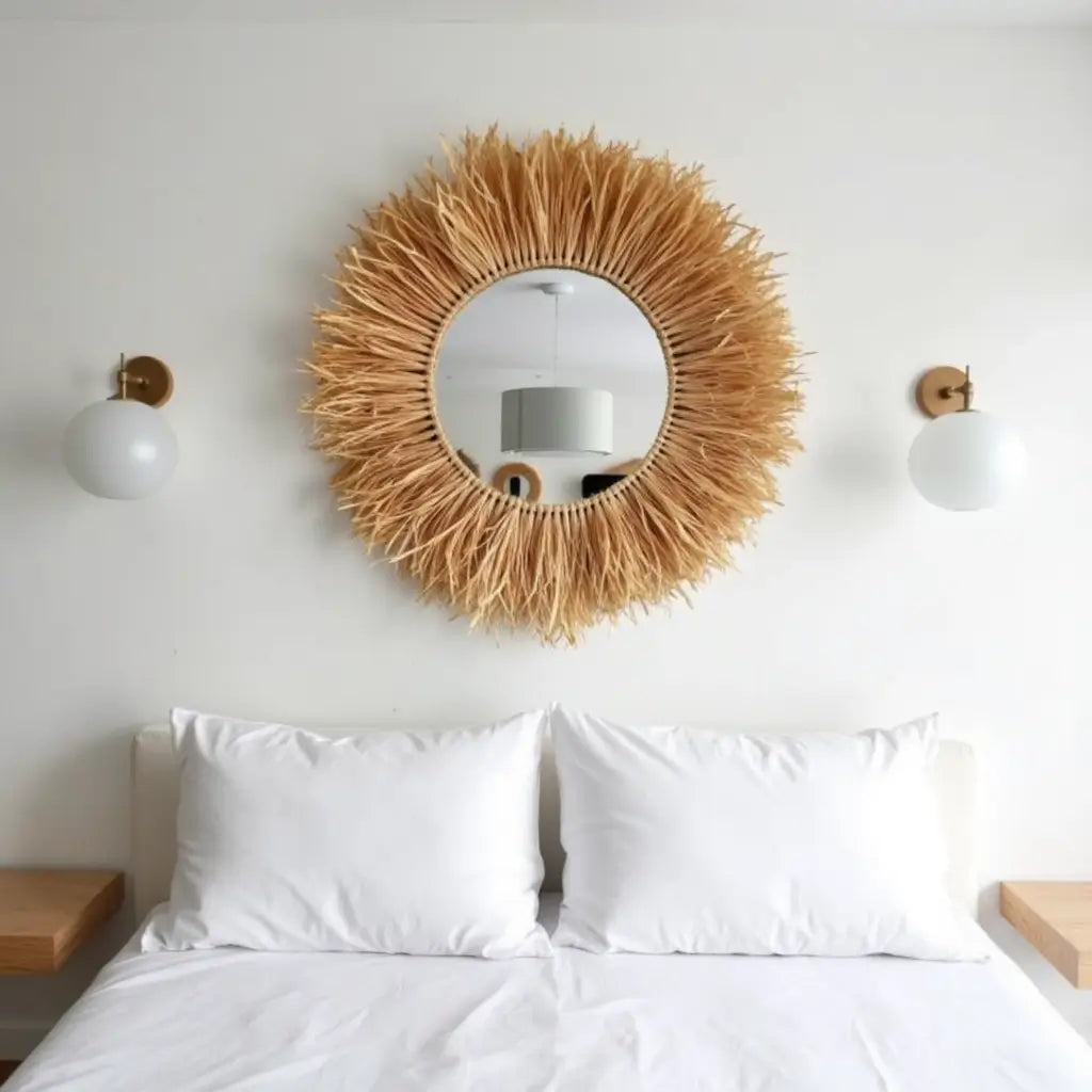 Round Boho Mirror With Handmade Straw Frame