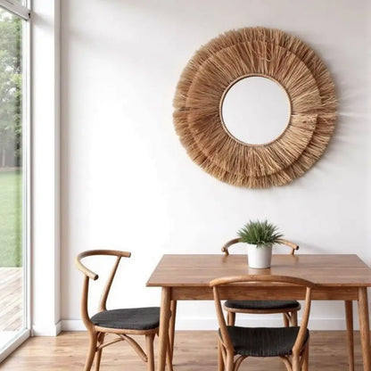 Round Farmhouse Mirror With Straw
