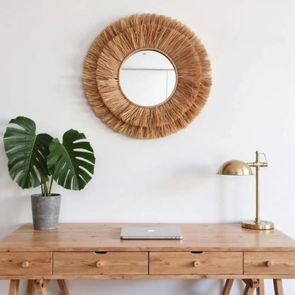 Round Farmhouse Mirror With Straw