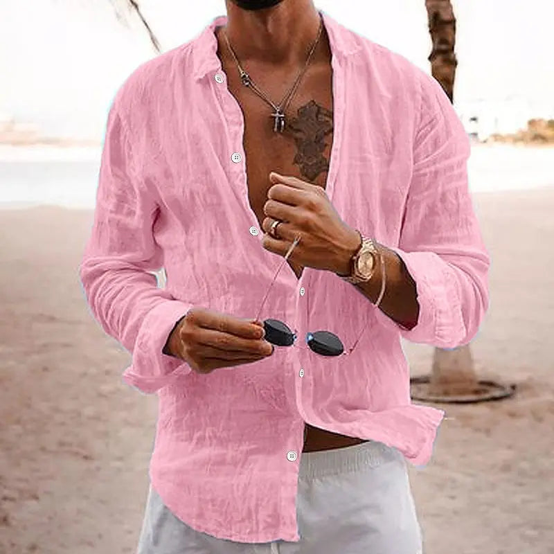 Men’s Linen-Cotton Long Sleeve Blouse
