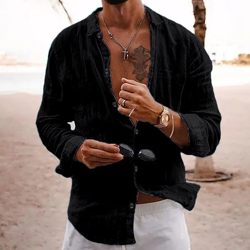 Men’s Linen-Cotton Long Sleeve Blouse