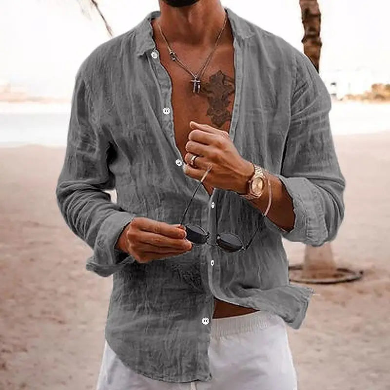 Men’s Linen-Cotton Long Sleeve Blouse