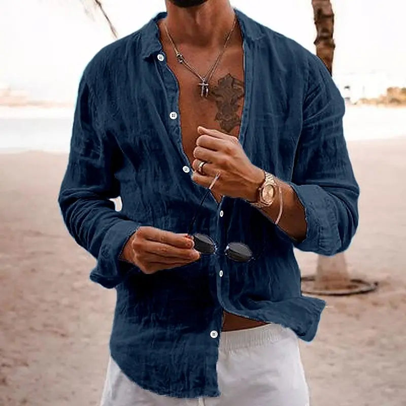 Men’s Linen-Cotton Long Sleeve Blouse